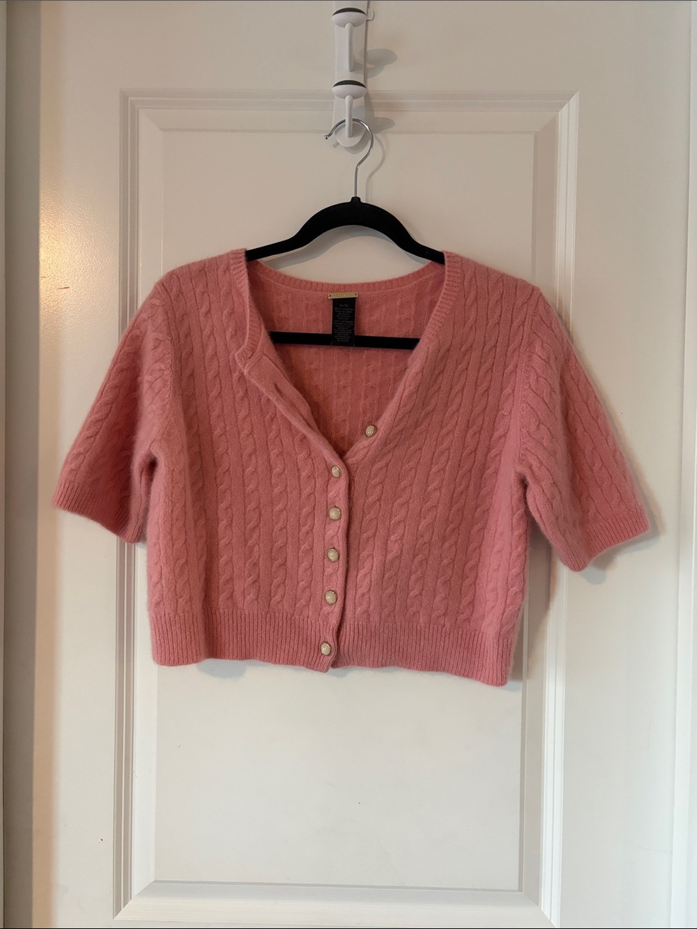 Magaschoni Rose Pink Cable Knit Short Sleeve Cardigan